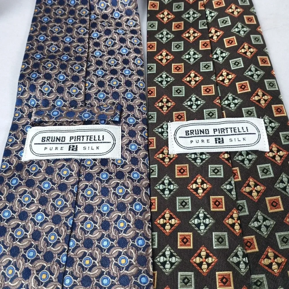 Lot of 2 Bruno Piattelli Tie Men's Jacquard 100% Silk Made In USA Geometric  58